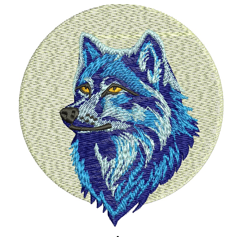 Blue Wolf Head Machine Embroidery Design, Wild Animal Portrait Pattern 