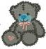 Cute blue teddy bear & heart machine embroidery design 