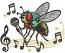Singing Fly Machine Embroidery Design, Funny Cartoon Insect with Microphone, Music Notes, Cute Bug Character, Animal Embroidery File PES DST 