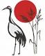 Japanese Crane Machine Embroidery Design, Oriental Red Sun Digital File 