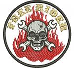 Fire Riders Skull Patch Machine Embroidery Design Biker Club Emblem Flaming Skull Crossed Wrenches Round Jacket Back Patch