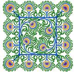 Peacock Feathers Tiles Mosaic Quilt Blocks Machine Embroidery Designs 4x4 