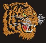 Tiger Head with Open Mouth and Green Eyes Machine Embroidery Design 