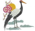 Oriental Crane Machine Embroidery Design, Sakura Blossom Digital File  