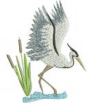 Heron and Reeds Machine Embroidery Design