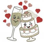 Wedding Machine Embroidery Design, Cute Wedding Cake and Champagne Flute Embroidery File, Anniversary Hearts Digitized Design, Instant Download