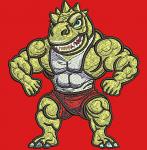 Dinosaur bodybuilder with big arms machine embroidery design 