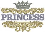 Princess Text with Baroque Frame and Crown Embroidery Design 