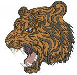 Roaring Tiger Machine Embroidery Design, Aggressive Big Cat Head Pattern  