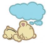 Appliqué teddy bear  on a cloud and stars machine embroidery design 
