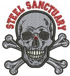 Steel Sanctuary Skull Machine Embroidery Design, Motivational Gym Patch File 97x85mm