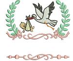 Stork With Baby In Beak Wreath Machine Embroidery Design (Writing Not Included) 