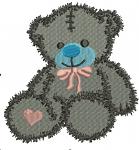 Cute blue teddy bear & heart machine embroidery design 