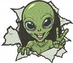 Cute alien breaking through wall machine embroidery design  