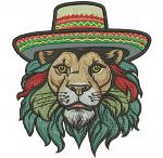 Lion head in sombrero machine embroidery design