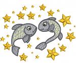 Pisces Zodiac Fish Stars Machine Embroidery Design Celestial Astrology Digital Pattern  