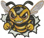 Angry Wasp Machine Embroidery Design, Cartoon Hornet Digital File, Yellow and Black Biker Mascot for Jackets, 3 Sizes