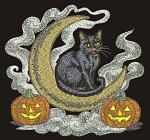 Halloween Black Cat Embroidery Design, Spooky Moon and Pumpkins Digital File for Machine Embroidery, Autumn Jack o Lantern Pattern