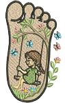 Footprint Tree Swing Machine Embroidery Design, Baby Footprint with Girl on Swing, Floral Nursery Embroidery Pattern