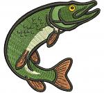 Jumping Pike Machine Embroidery Design, Fishing Predator Fish File 