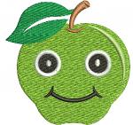 Smiling Green Apple Machine Embroidery Design, Instant Download 